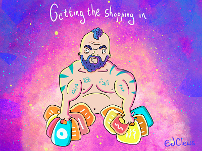 Getting The Shopping In illustration featuring WSM Eddie Hall illustration lifting sports weights worlds strongest man