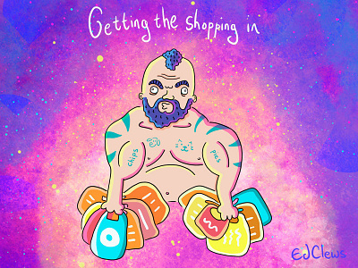 Getting The Shopping In illustration featuring WSM Eddie Hall