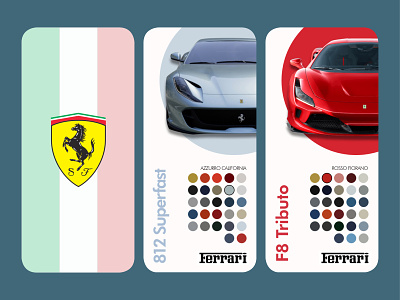 Ferrari Supercar Colour Customization app app design branding concept design ferrari flat graphicdesign lettering minimal typography ui ux uxdesigner uxuidesign