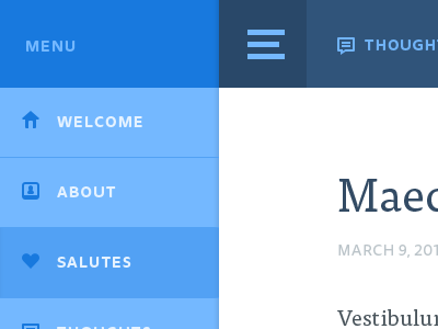 Jere Thoughts blog blue friend menu navy responsive thoughts tisa ui ui design user interface website design