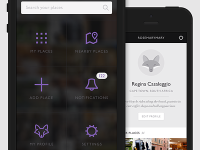 Mobile App design android app app icon didot italic fox gill sans icon icons iphone menu profile purple