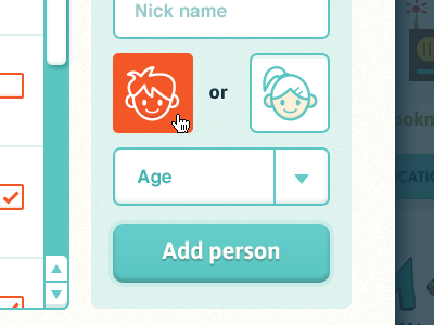 Select Boy/Girl asap avatar forms helvetica red slider teal ui ui design user interface website design