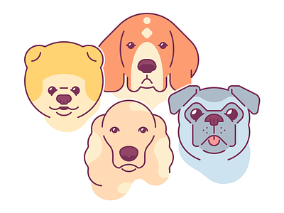 Dogs beagle clean dog edgy flat icon illustration logo pomeranian pug simple spaniel