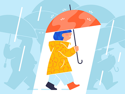 Raining animals flat icon illustration pattern person rain shape simple street umbrella vector water weather