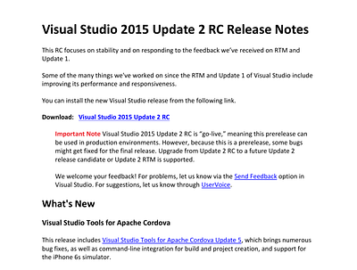 Visual Studio and Team Foundation Server | Sep 2015 - Mar 2016