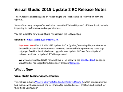 Visual Studio and Team Foundation Server | Sep 2015 - Mar 2016