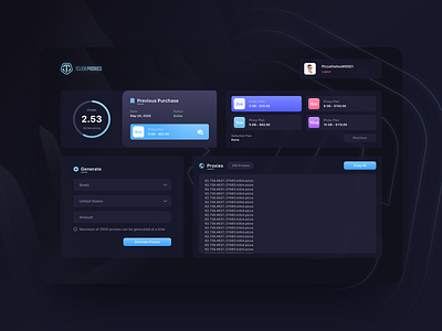 Tclick Proxies Dashboard app design ui ux web