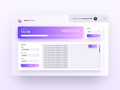 Dunk Proxies Dashboard app design ui ux web