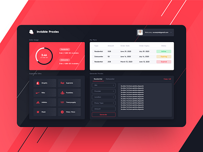 Invisible Proxy Dashboard app design ui ux web