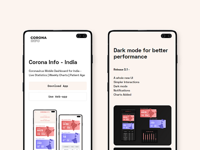 Corona Info | Website | Mobile adobe xd animated gif branding clean corona info coronavirus dark mode dashboard ui design dribbble best shot dribbble invite druhin flat illustraion minimal mobile typography ui ux web app