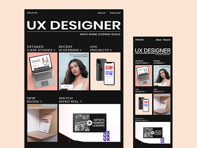 New UX Portfolio - Responsive Design adobe xd animation branding clean design dribbble invite druhin flat gsap minimal mobile modern portfolio responsive typography ui ux web design webflow