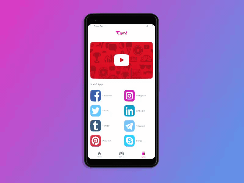 Tapz - The All In One App - Apps Page (Coming Soon) adobe xd android animation app app design appstore branding clean design flat icon illustration logo minimal mobile playstore ui ux web webdesign