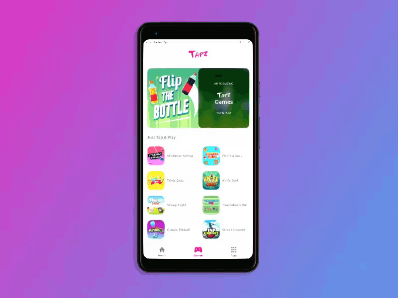 Tapz - The All In One App - Apps Page Scrolling (Coming Soon) adobe xd android animation app app design branding clean design flat gameshow icon minimal mobile mockup playstore ui ux web webdesign