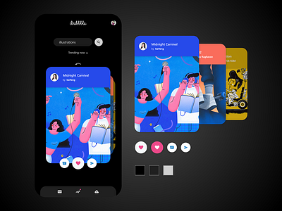 Dribbble App - Redesign Concept - Final adobe xd android animation app branding clean design dribbble dribbble best shot dribbble redesign druhin flat illustration minimal mobile redesign redesign concept swipe ui ux