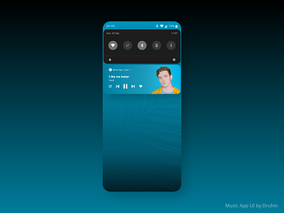 Music App UI Concept ( Music Player - Notification Bar ) adobe xd app clean design druhin flat gradient graphic design minimal mobile mobile app mobile design mobile ui modern music app music player spotify typography ui ux