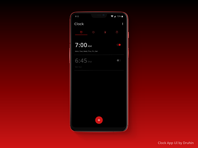 Clock App - Alarm Page Design - Uplabs Challenges adobe xd alarm alarm app alarm clock app clean clock design druhin flat graphic design minimal mobile mobile app mobile design mobile ui mockup redesign ui ux