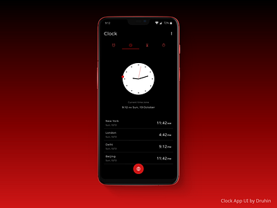 Clock App - World Clock Page Design - Uplabs Challenges adobe xd alarm app clean clock clock app design druhin flat graphic design minimal mobile mobile app mobile design mobile ui mockup redesign ui uplabs ux