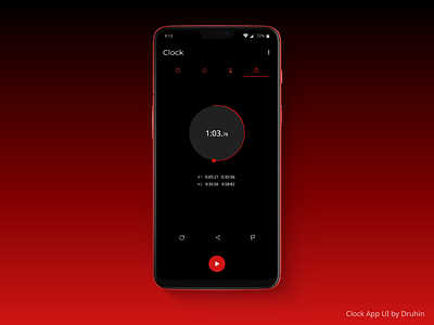 Clock App - Stopwatch Page Design - Uplabs Challenges adobe xd app clean clock clock app design druhin flat graphic design minimal mobile mobile design mobile ui stopwatch template ui ui kit uplabs ux watch