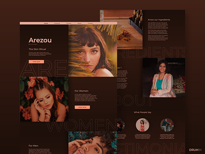 'Arezou' - beauty care - Desktop Website Full Design concept adobe xd beauty branding care clean dailyui design dribbble druhin flat invite landing page minimal rebound typography ui ux web web design website concept