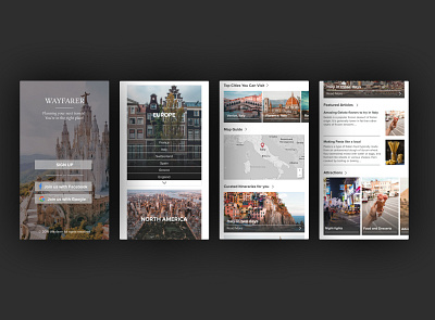 Wayfarer: A Travel Guide design design challenge landing page design mobile app mobile design mobile ui sign up page travel travel app ui user experience design ux web website design