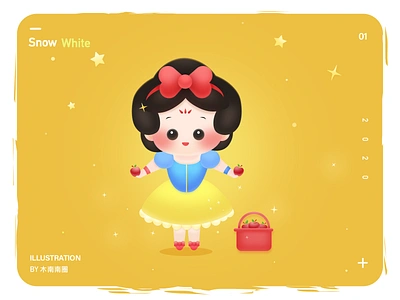 Beautiful Snow White and Apples apples beauty big eyes cartoon clothes cute design dress eyes girl illustration image like person snow white web yellow