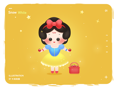 Beautiful Snow White and Apples apples beauty big eyes cartoon clothes cute design dress eyes girl illustration image like person snow white web yellow