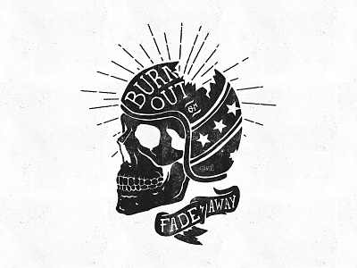 Burn Out bike hand drawn helmet illustration skull typography