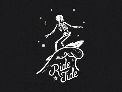 Ride the Tide apparel fashion hand drawn handdrawn illustration menswear skeleton skull surf surfing typography waves