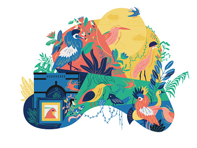 Hundred birds flower  Illustration