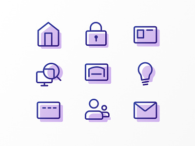 Icons color iconography icons line monoline purple rounded shadow