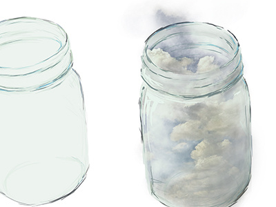WIP: Windowsill blue clouds illustration jars light photoshop revisiting sky texture wip