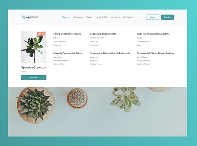 Mega Menu blue clean dashboard green landing page mega menu plants section website white