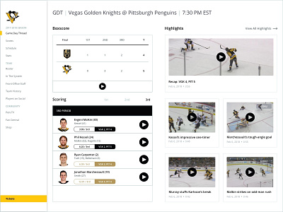 Pittsburgh Penguins Website Redesign hockey mockup nhl pittsburghpenguins redesign uidesign userinterface