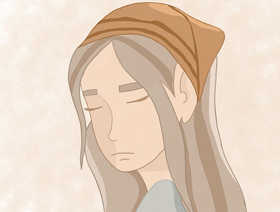 Sad girl brush character design ears eyes hair hands head illustration portrait