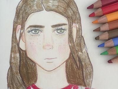 Brown hair girl character drawing ears eyes face girl hair head illustration lights pencils portrait shadows