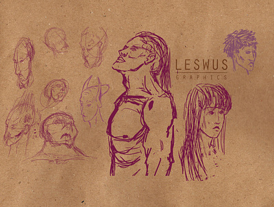 10 HEADS brush character design ears exercise eyes hair head illustration line art lines portrait