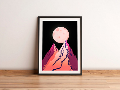 Below the mountains calm caves chill cozy design earth graphicdesign illustration light minimalistic moon moonlight mountain mountains poster shadow snow warm