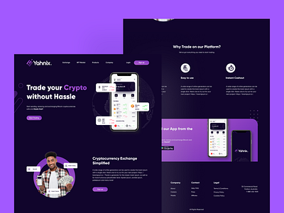 Landing page designed for Yahnix Cryptocurrency Platform (Dark)