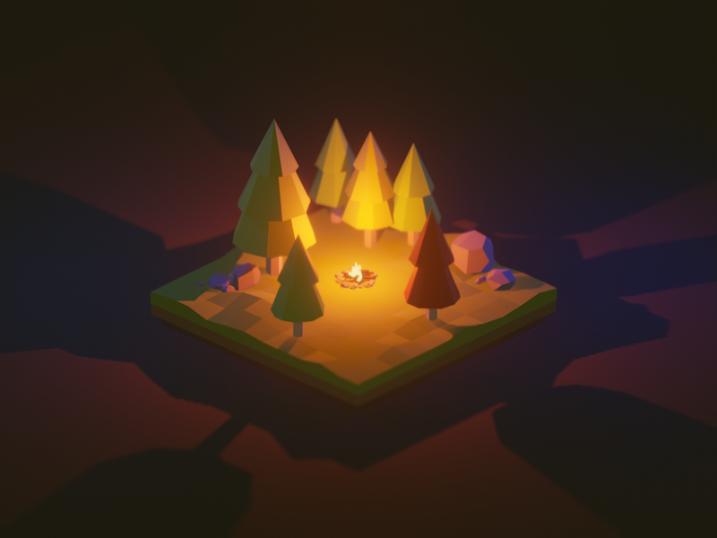 Campfire low poly fire forest trees campfire bunny sam blender 3d blender