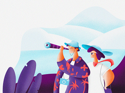 Traveling backpacker binoculars character character design hat hawaiian shirt illustration illustrator krixi nature travel travel app traveling