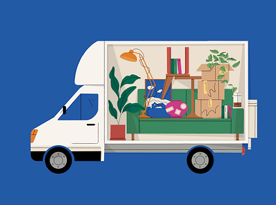 Moving Van art artist belongings car collection colour furniture home house illustration moving moving van new home transport van veichle