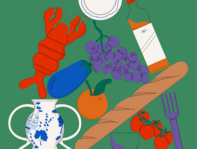 Still Here Still Life Week 89 art bread colour cooour design designer food fork illustration illustrator lobster still life vase