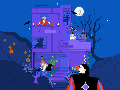 Happy Halloween 👻 architecture art character colour costume design halloween illustration illustrator procreate spooky vampire women