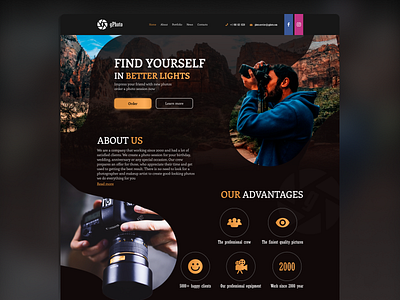 Photo studio landing page amazing business camera color dark design gold landing landingpage main nature photo photography photoshop ui web