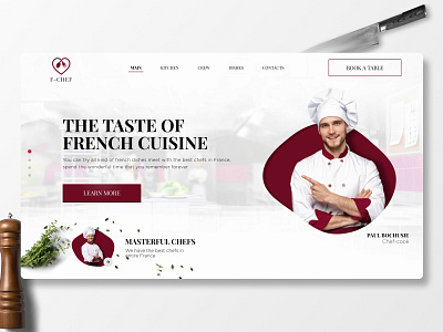 Landing page | French Сuisine | Concept chef clean concept cuisine design figma food kitchen landing landing page red tilda ui ux web webflow white wix