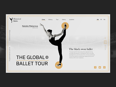 Landing page | The global baller tour | Concept ballet black white color concept design gold gray idea landing landing page main tilda tour ui ux web webflow website wix