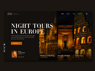 Landing page | Concept | Night tours in Europe color concept dark design europe hungry italy landing main night spain tilda tour ui ux web webflow wix