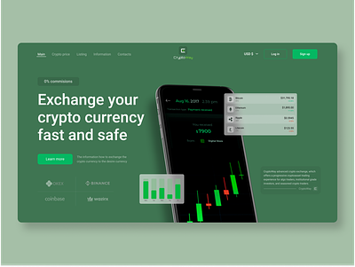 Website | Crypto currency exchange | Concept binance bitcoin blockchain color crypto cryptocurrency design ethereum figma green landing ripple tilda ui ux web webflow wix