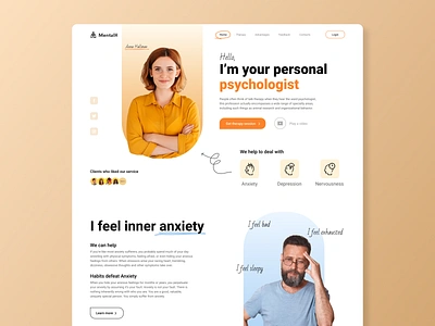 Website | Psychologists service | Concept blue color concept coziness design doctor figma landing mental health minimalistic orange psychologist psychology tilda ui ux warm web webflow wix