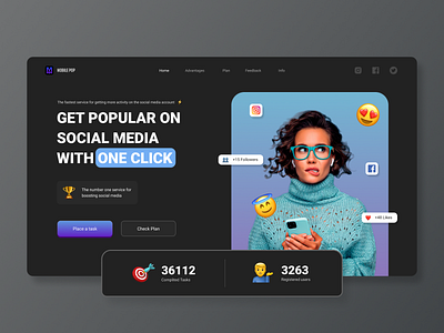Website | Mobile pop | Concept dark design gradient landing page social media ui ux web webflow website wix